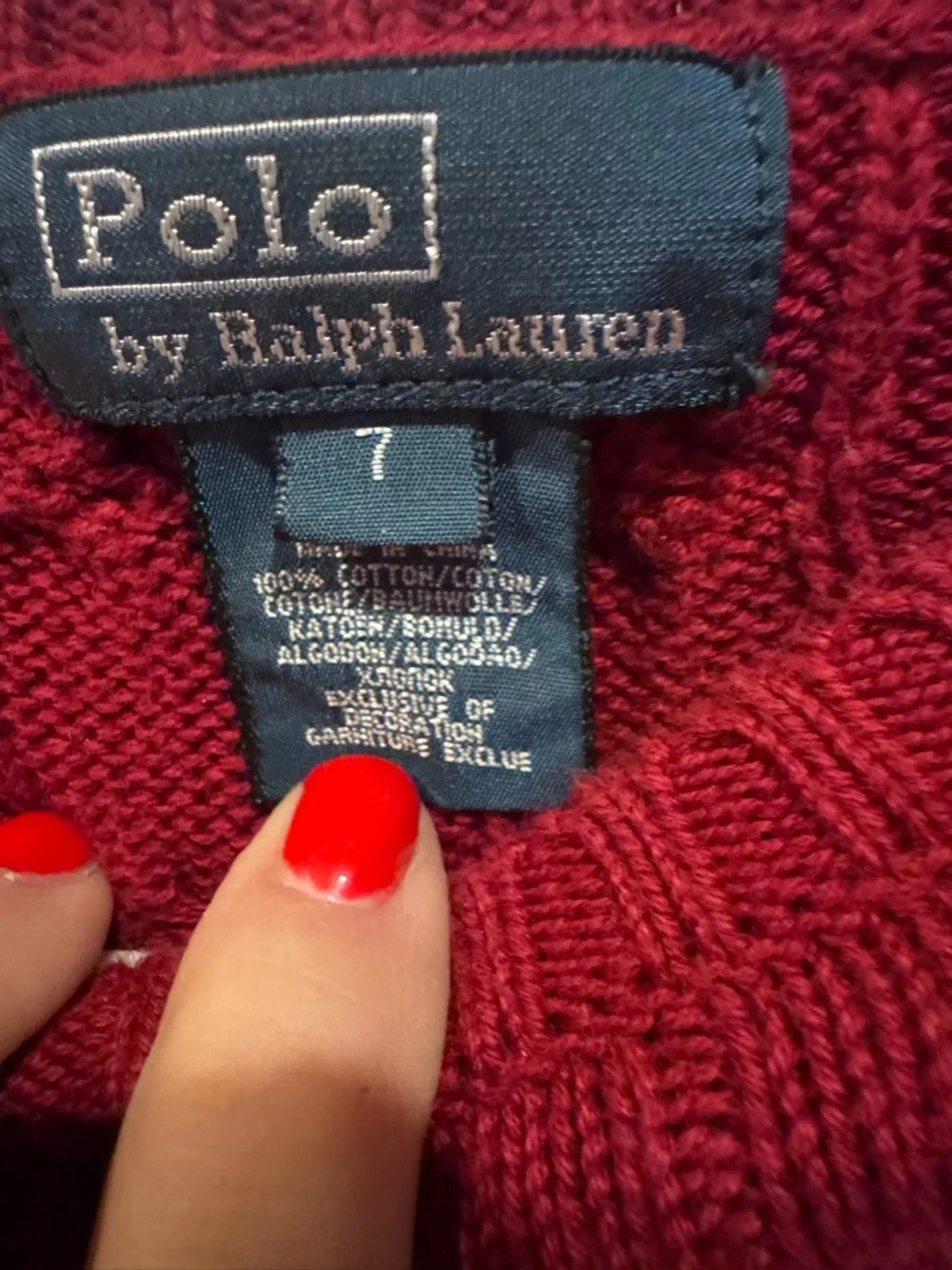 Polo Ralph Lauren Boy’s Cable Knit Sweater Red Cotton Size 7 Pony Logo